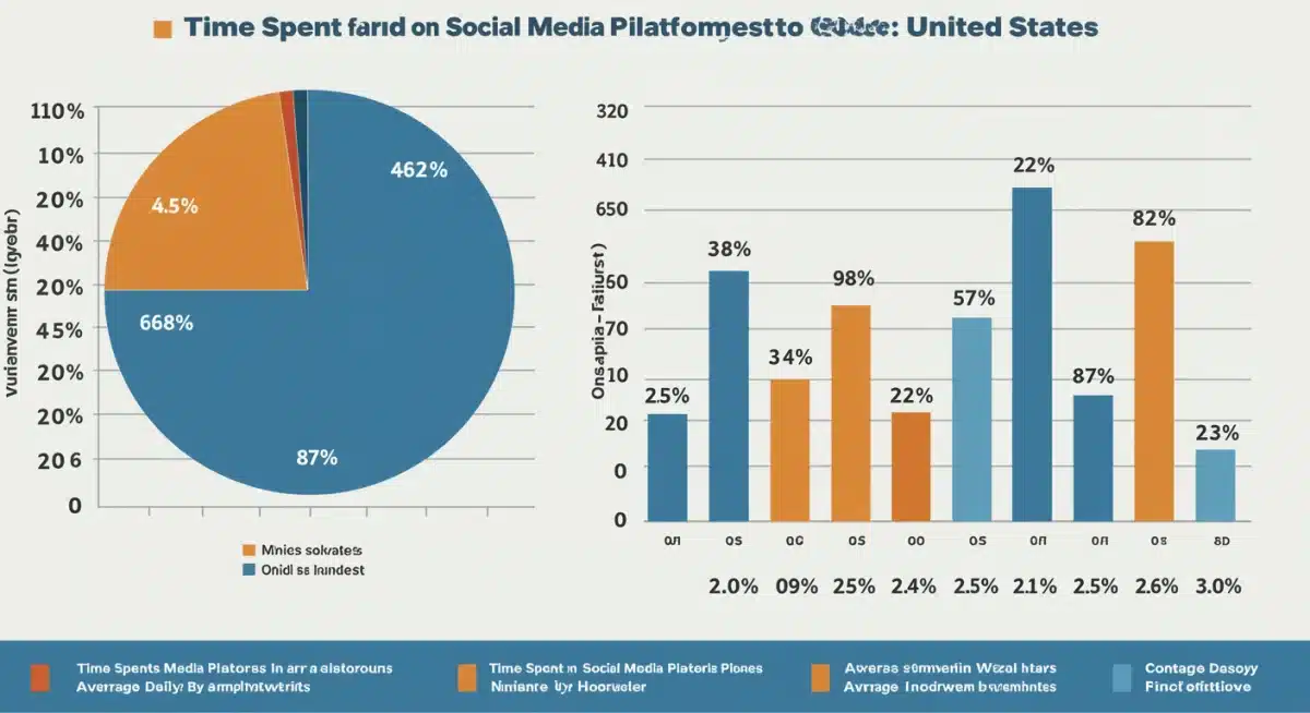 Infographic detailing average daily social media usage by Americans across various platforms and demographics.
