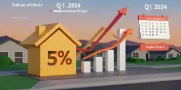Infographic showing a 5% increase in US median home prices during Q1 2024, highlighting market growth.
