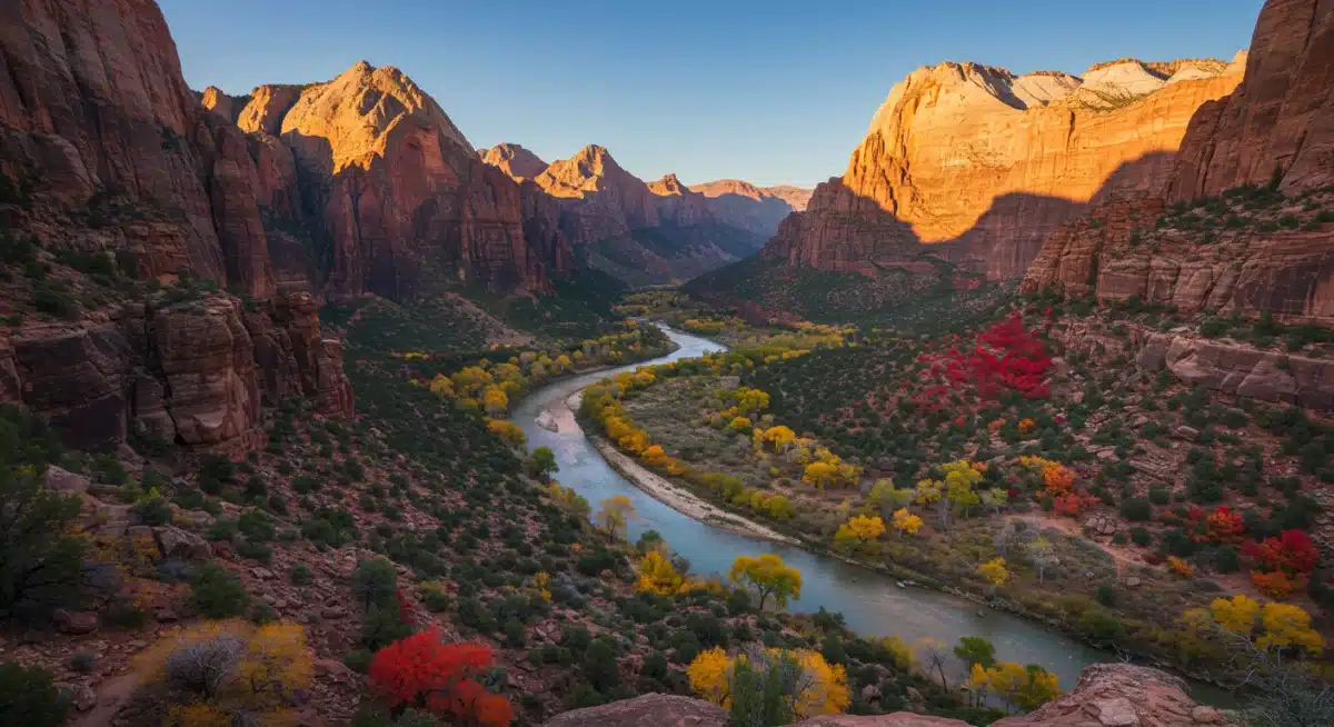 Zion National Park autumn colors Virgin River canyon