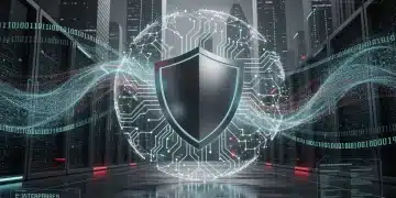 Futuristic AI cybersecurity shield protecting a digital enterprise in 2026