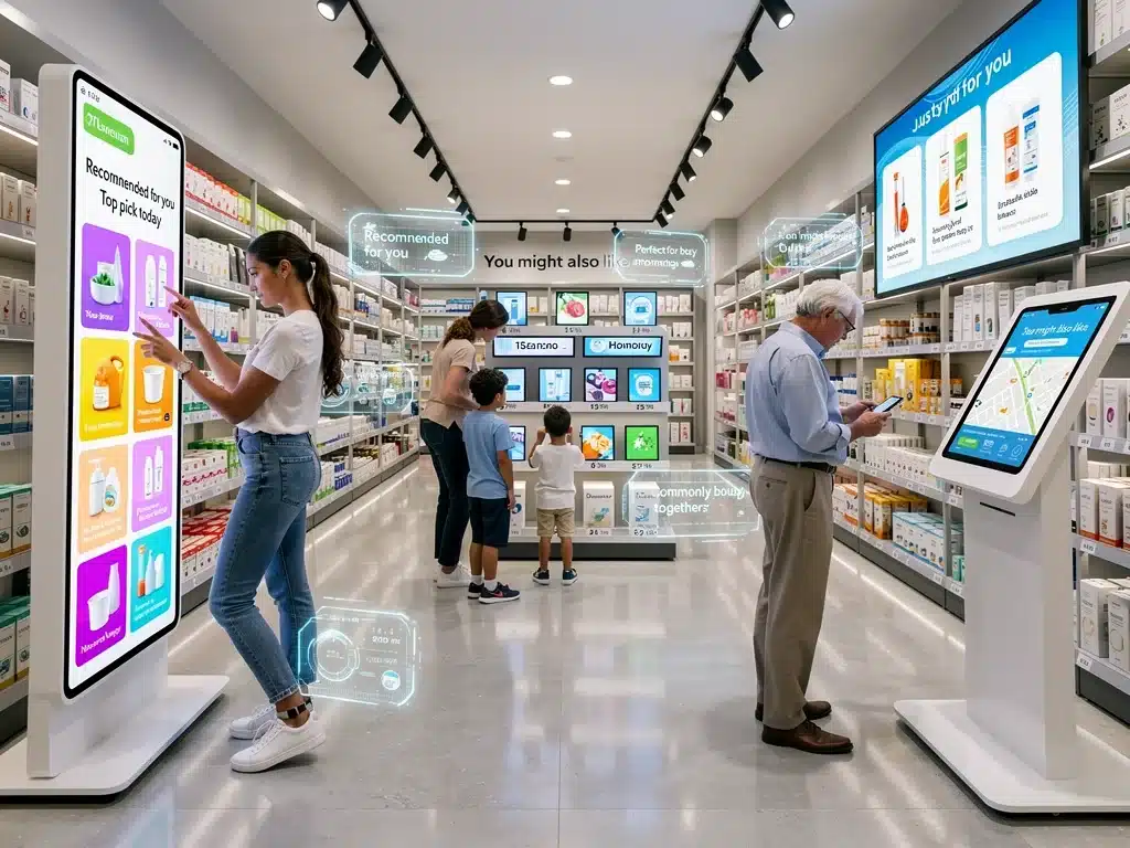 Customers interacting with AI-powered personalized retail displays