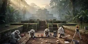 Archaeologists excavating a newly discovered ancient site in Central America