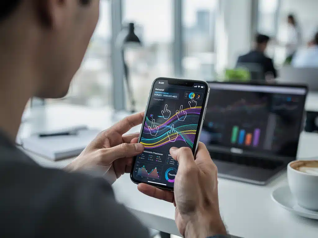 Smartphone displaying behavioral biometrics patterns from user interaction in an office setting