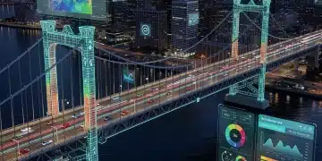 Digital twin model of a U.S. infrastructure project with data overlays
