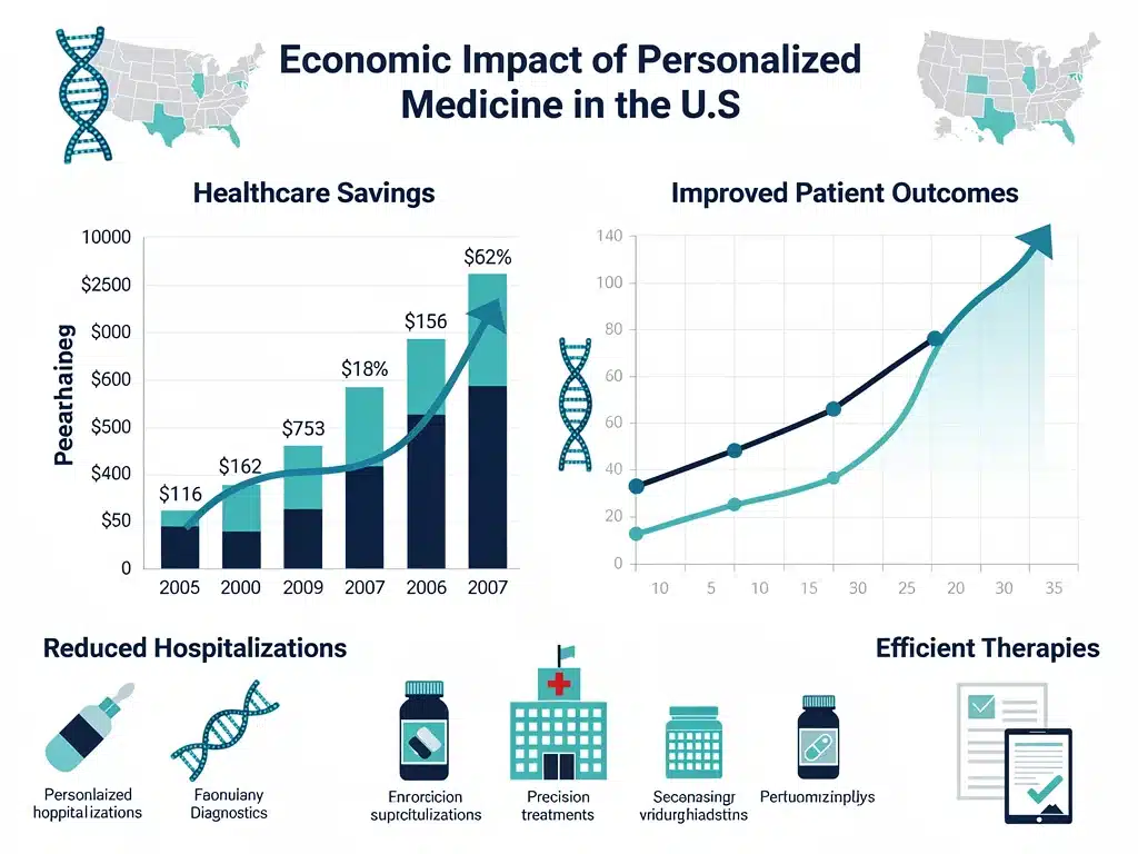 Infographic showing economic benefits and savings from personalized medicine in U.S. healthcare