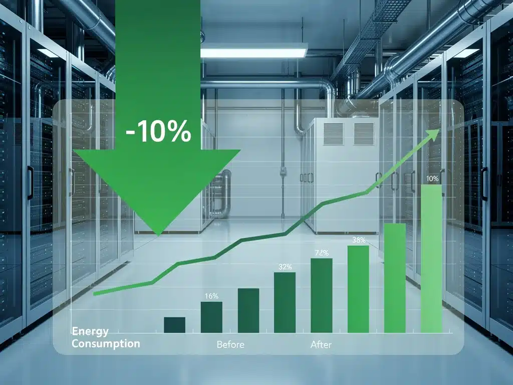 Graph showing a 10% energy reduction in data centers, highlighting the impact of green AI technologies.