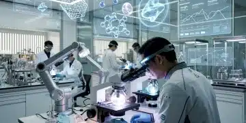 Scientists examining advanced materials in a high-tech US research laboratory, showcasing future material discoveries.