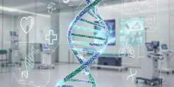 Futuristic DNA helix representing genomic sequencing in personalized medicine