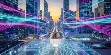 Futuristic cityscape with glowing digital connections, representing advanced US digital infrastructure