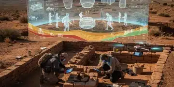 Advanced holographic technology analyzing an ancient US archaeological site