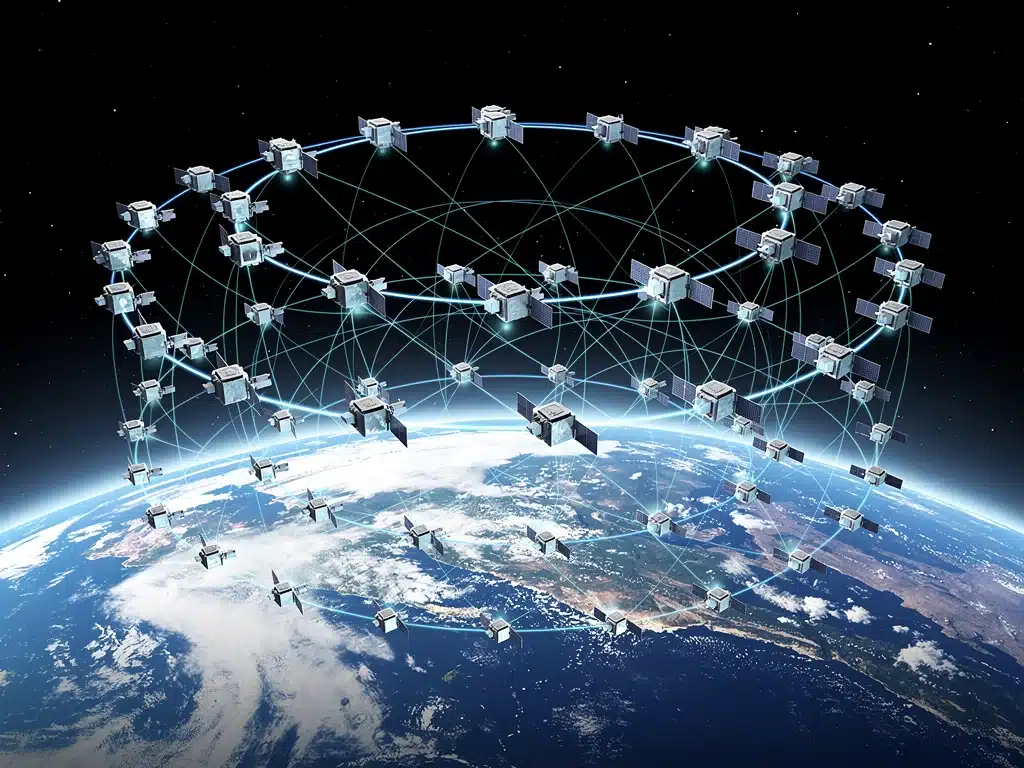 Low Earth orbit satellite constellation providing dense internet coverage.