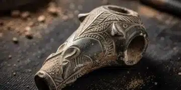 Intricately carved prehistoric stone effigy pipe discovered in North America
