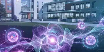 Futuristic illustration of quantum particles interacting, symbolizing groundbreaking physics discoveries at US universities in 2026.