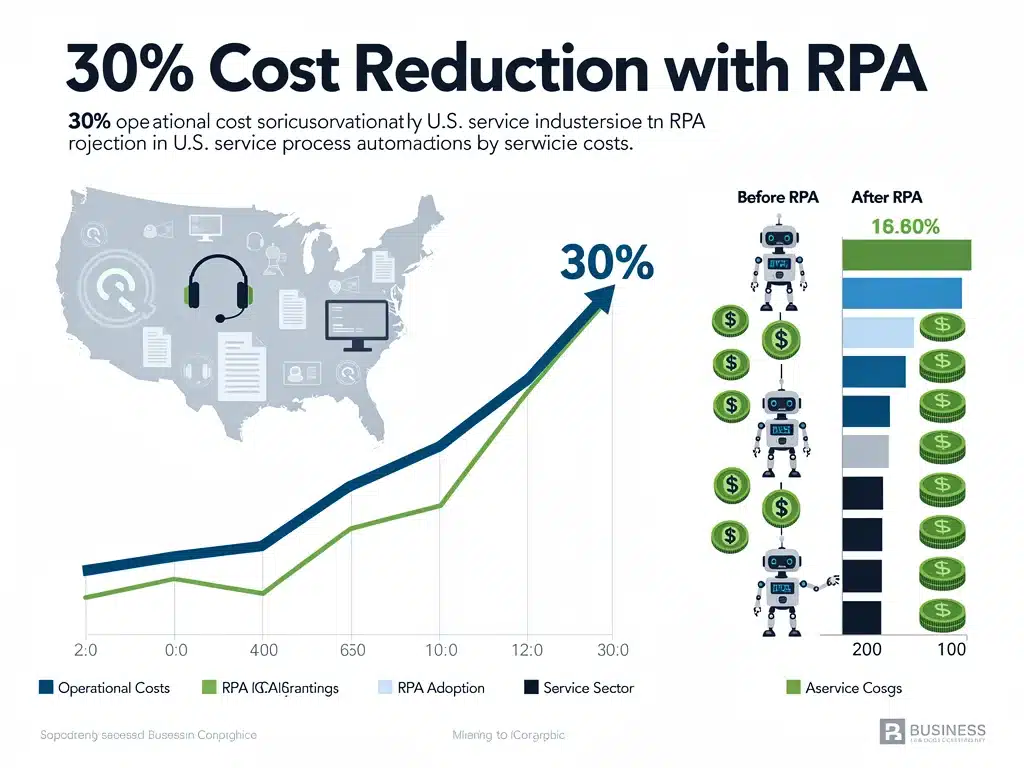 Infographic showing 30% RPA cost reduction in U.S. service sectors.