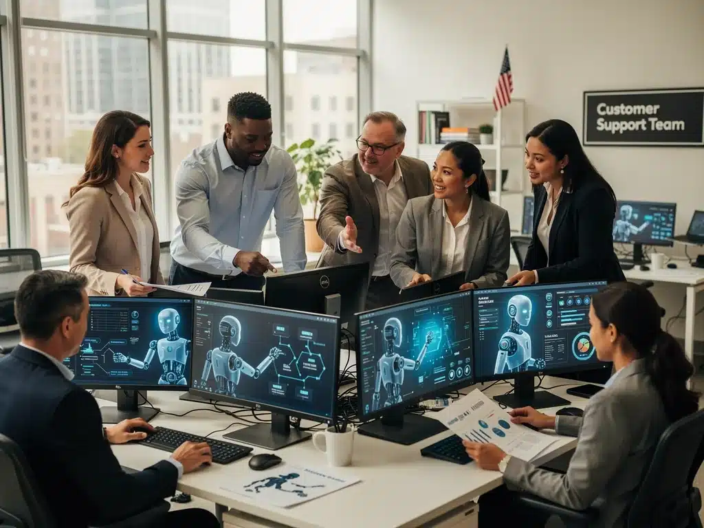 Human and RPA workforce collaboration in a U.S. service industry setting.