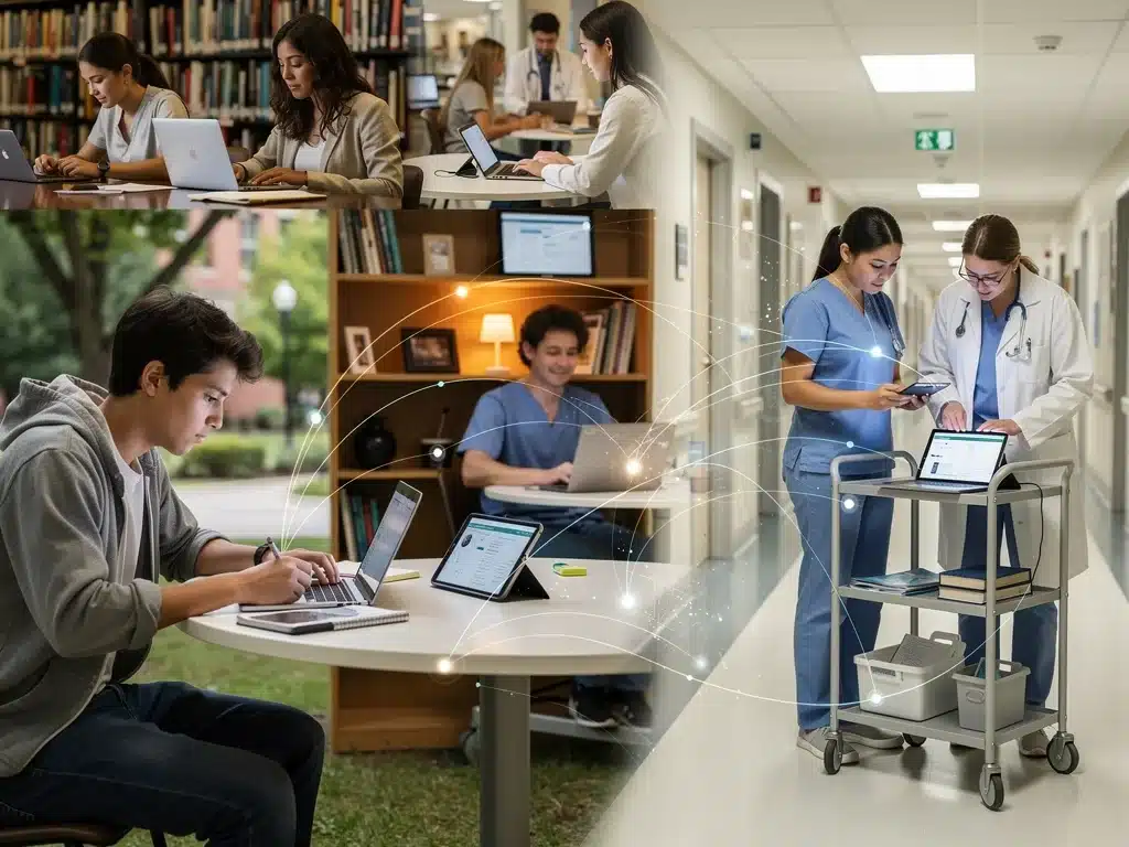 Diverse individuals benefiting from improved digital connectivity in various daily activities