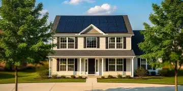 Solar panels on a suburban home roof generating electricity.