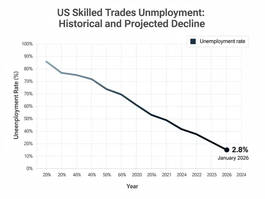 Chart showing declining skilled trades unemployment rate trend