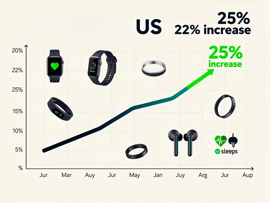 Infographic showing a 25% increase in US wearable health tech adoption.